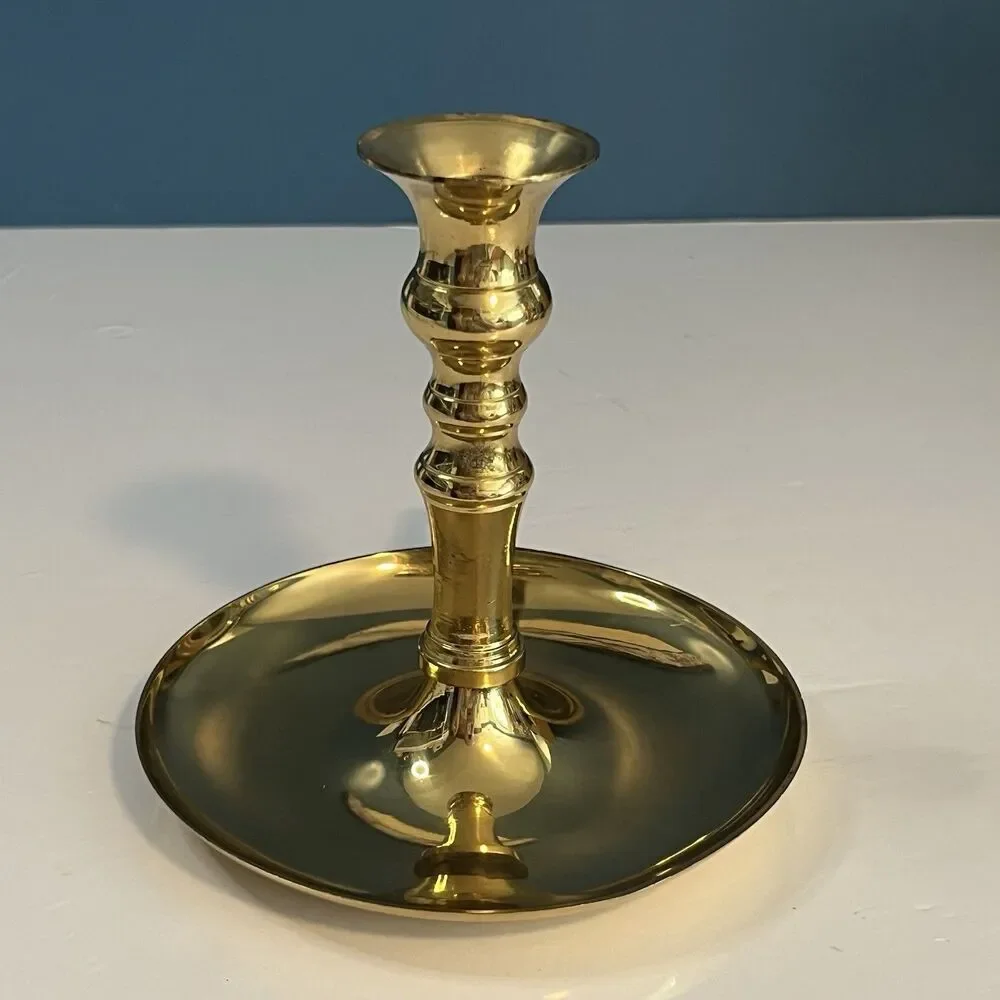 Vintage Brass Chamberstick Candle Holders Lot of 2 Different Sizes Ring Handle